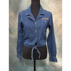 Harley Davidson Vintage 90s‎ Tie Front Denim Top Button Up Shirt Size Small